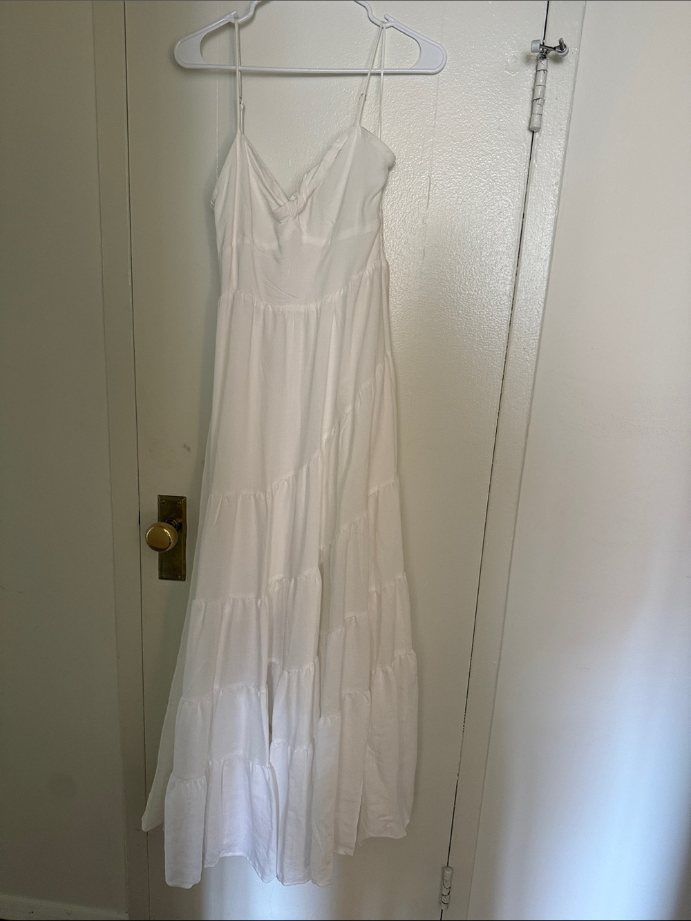 Cotton Candy White Spaghetti-Strap Tiered Maxi Dress